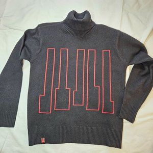 Turtleneck Sweater with Red Geometric Detail - Women's Cowl & Turtleneck